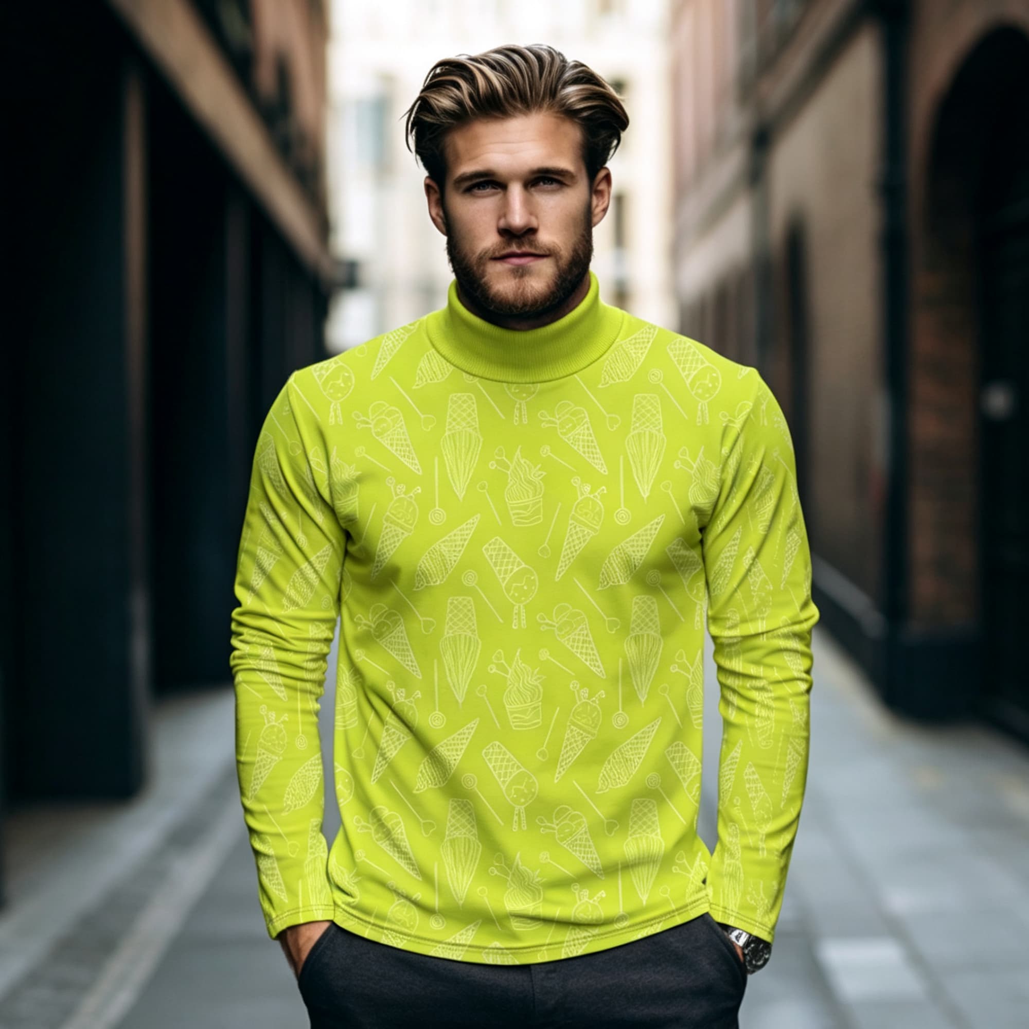 Mens Fashion Streetwear - Novelty Dessert Graphic Men Mock Neck