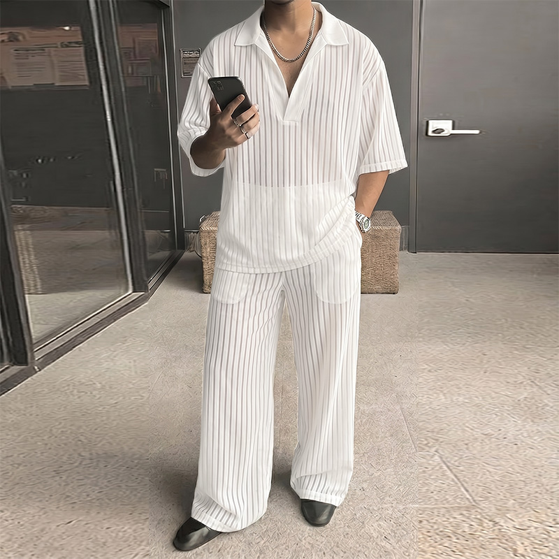 Mens Fashion Streetwear - INCERUN Men's Sets Striped Mesh See