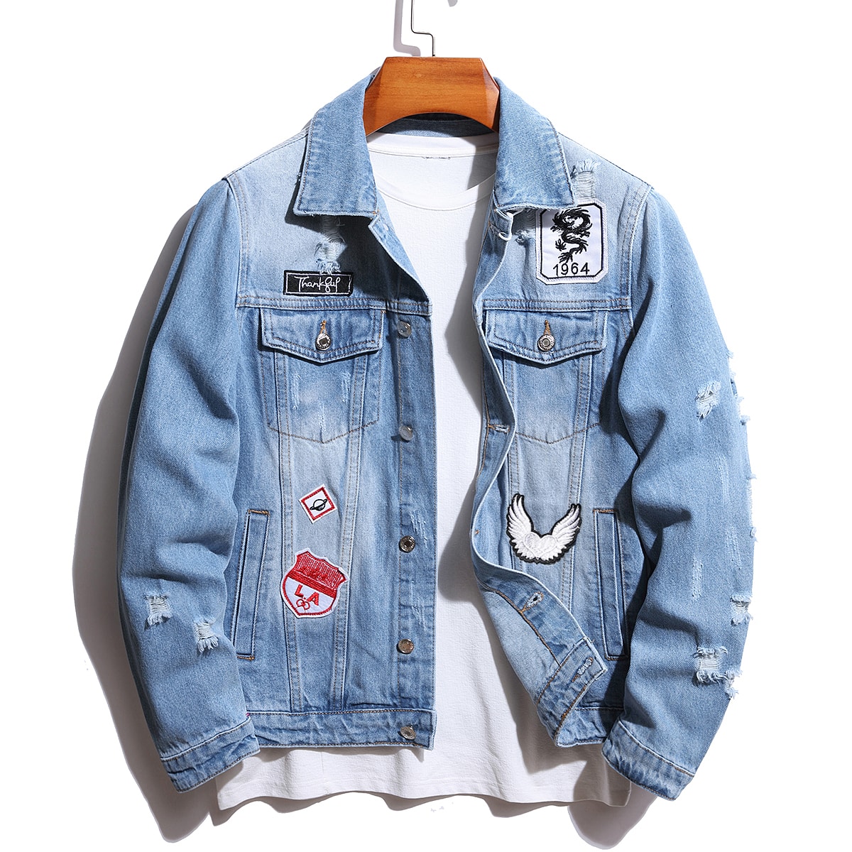 Denim Jacket Vintage - Vintage Men's Ripped Baggy Winter Denim