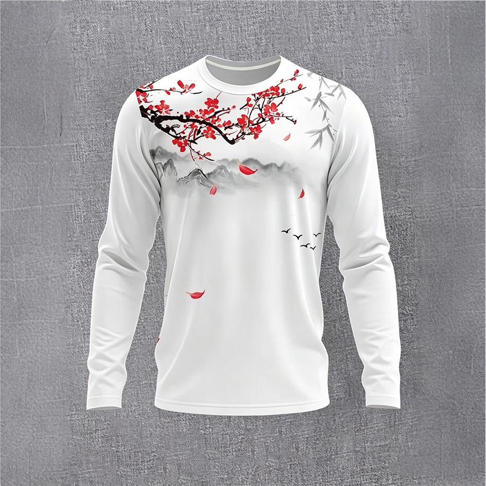 Mens Fashion Streetwear - Chinese Style Ink Plum Blossom Long