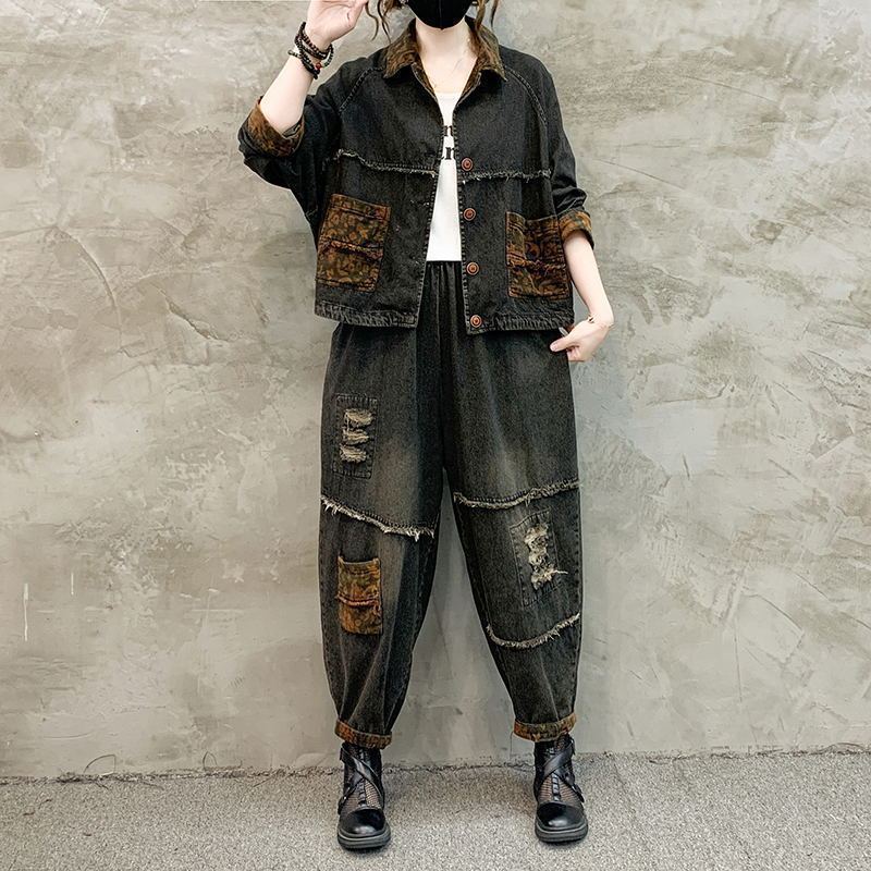 Denim Jacket Vintage - Autumn Winter Women Retro Cowboy Set