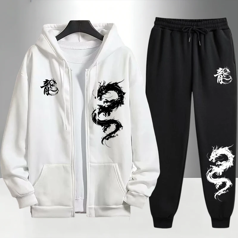 Chinese Dragon Print Tracksuit - đánh giá và giá Men'S Fashion Zipper Hoodie