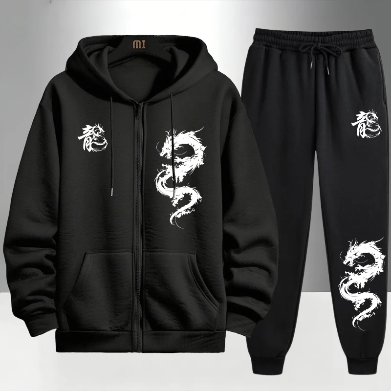 Chinese Dragon Print Tracksuit - đánh giá và giá Men'S Fashion Zipper Hoodie