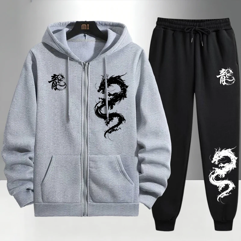 Chinese Dragon Print Tracksuit - đánh giá và giá Men'S Fashion Zipper Hoodie
