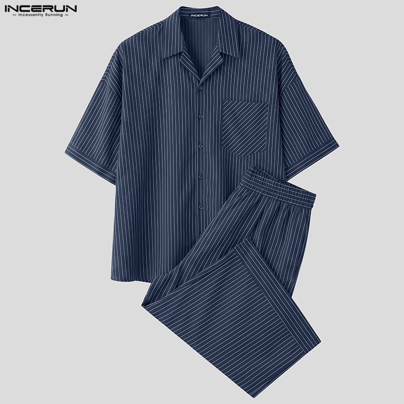 INCERUN Men Striped Sets Loose - đánh giá và giá Mens Fashion Streetwear