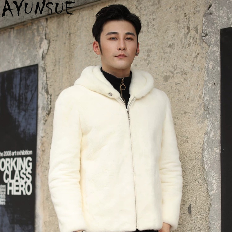 AYUSNUE Natural Mink Coat Men  - đánh giá và giá Men'S Fashion Zipper Hoodie
