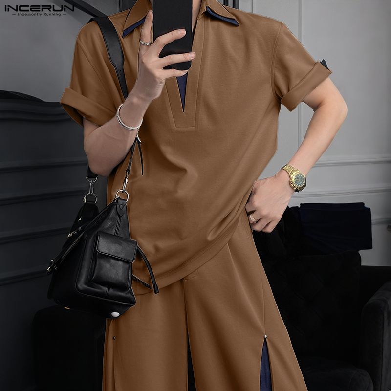 Men Sets Patchwork Lapel Short - đánh giá và giá Mens Fashion Streetwear