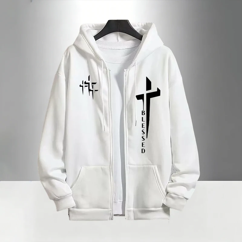 Cross Blessed Print Tracksuit  - đánh giá và giá Men'S Fashion Zipper Hoodie